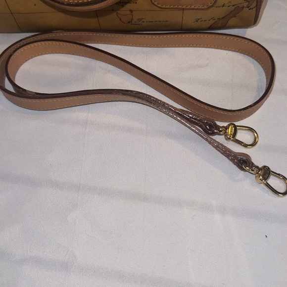 Alviero Martini Vintage Boston Bag Crossbody Purse Map Geo Leather Brown GUC - Picture 11 of 13
